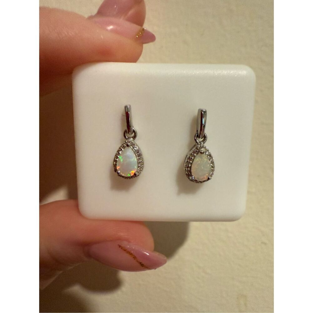 Beautiful Genuine Ethiopian Opal Drop Earrings in 925 Sterling Silver